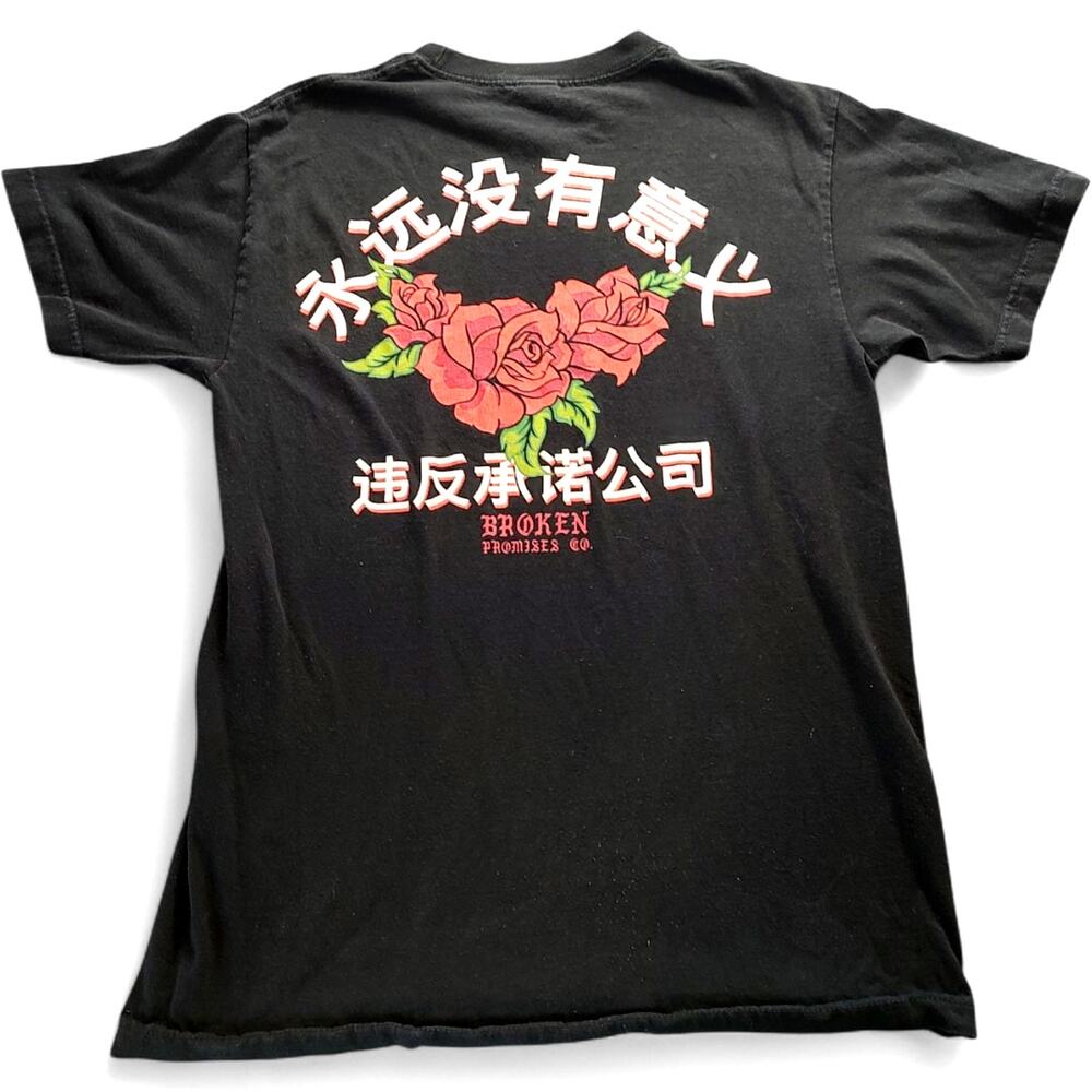 Broken‎ Promises Grunge Rose Graphic J-Pop Kanji Streetwear Tee M Indie Sleaze
